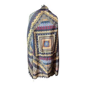 Bohemian Inspired Multicolor Tassel Shawl Wrap Scarf With Geometric Patterns